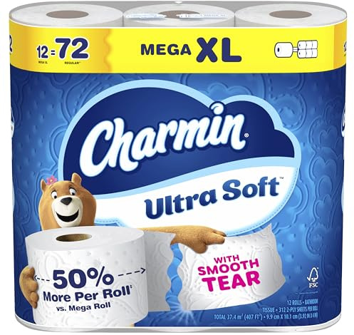Charmin Ultra Soft Toilet Paper, 12 Mega XL Rolls = 72 Regular Rolls