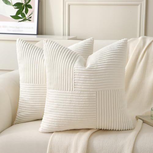 Yosodeko 2er Set Kordsamt Kissenbezug 45x45 Creme Weiß, Flauschig Boho Kissenhülle Kissenbezüge Sofakissen Couchkissen Dekokissen Zierkissenbezug Weich Deko für Couch Bett Sofa Wohnzimmer