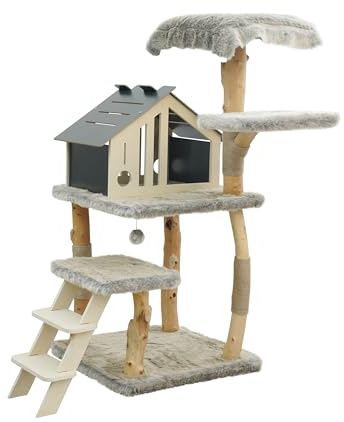 Dehner Premium Lovely Kratzbaum, Kletterbaum mit Liegeflächen & Kratzzonen für Katzen, 92 x 129 x 75 cm, Plüsch/Jute/Holz, Natur