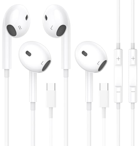 2 Pack Cuffie USB C per iPhone 17/16/15,Hi-Fi Stereo Auricolari con Filo USB C on Microfono, Controllo del Volume e Suono Puro Compatibile per Samsung Galaxy S25/S24/S23/S22 A53 A33,Huawei P70/60/50