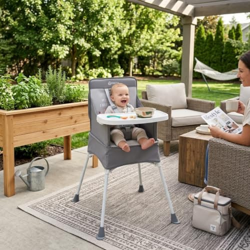 Trimigo Baby Hochstuhl Leicht & Klapphochstuhl – Tragbarer Kinderstuhl/Reisehochstuhl mit Sicherheitsgurt und Aufbewahrungstasche, Einfach zu Reinigen, für Reise & Zuhause