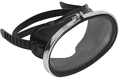 Dioche Lunettes de Plongée Libres Ovales Rétro - Verre trempé HD avec Ajustement Réglable - Lunettes de Plongée Anti-buée à Lentille Unique pour Hommes et Femmes - Couleur Noire, Design Léger (L)