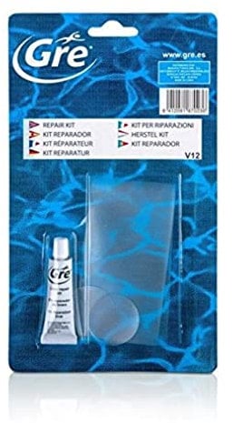 Gre V12 - Kit de Reparación de Liner para Piscina, con Pegamento y Parches Adhesivos para PVC Transparente