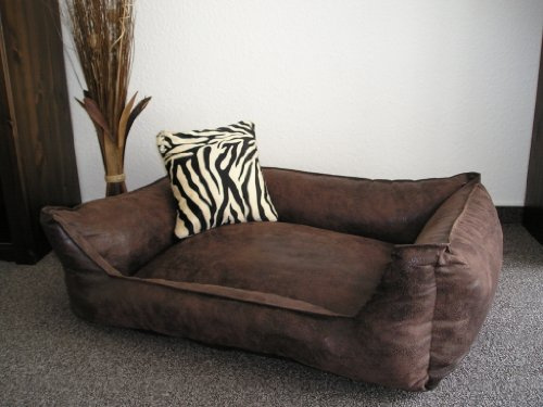 Hundebettenmanufaktur Hundebett Wildlederoptik Hundesofa Schlafplatz Velluto Waschbar Formstabil 120 cm x 100 cm Braun