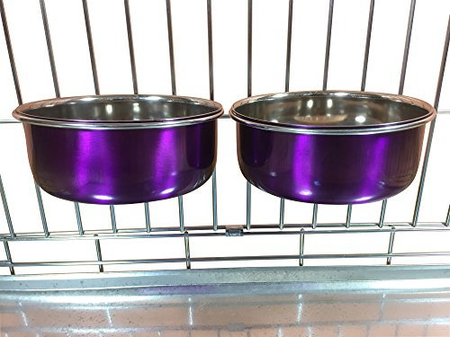 Ellie-Bo Pair of Dog Bowls For Crates, Cages or Pens and 3 Sizes (0.9Ltr Medium, Purple)