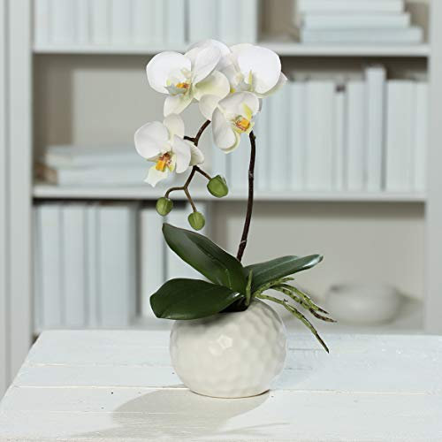 DPI künstliche Orchidee Phalaenopsis weiß in weißen Keramiktopf Höhe ca. 33 cm