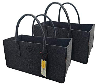 RAIKOU KULT Filz-Tasche Shopper NEU Filzkorb Einkaufstasche Henkeltasche Zeitungskorb Stabile Kaminholztasche Zeitungsständer auch für Spielzeug Garten Picknick Strand (50x25x25cm, Anthrazit-2 Stück)