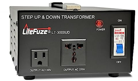 LiteFuze - Convertidor de voltaje de 3000 W, paso arriba/abajo, convertidor de potencia de 110 V a 220 V/220 V a 110 V, cable totalmente conectado a tierra de EE. UU. - Enchufe de salida universal, 2