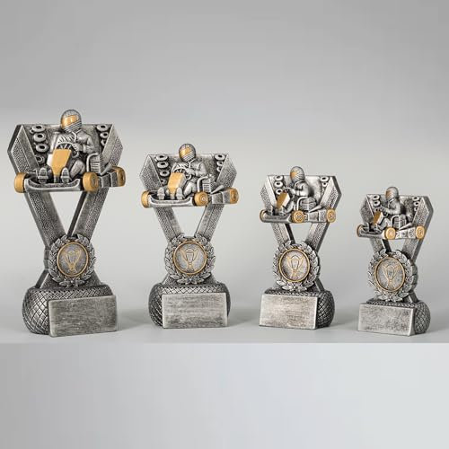 Henecka Motorsport-Pokal, Resinfigur Kart, Silber Gold, mit Wunschgravur, Größe 12,6 cm