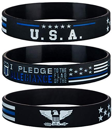 Sainstone Police Thin Blue Line American Flag Silikon Armbänder Set mit USA Flagge, Polizei Gebet und Amerikanischer Power Adler, Gummi Armbänder Geschenke für Police Cops, Männer, Frauen (Unisex)