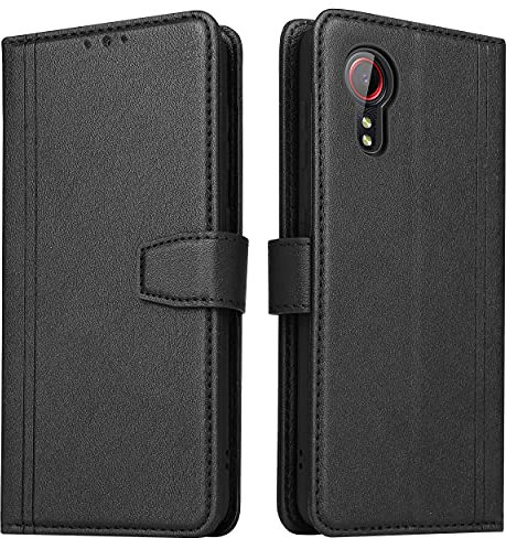 Handyhülle für Samsung Galaxy Xcover 5, Leder Handytasche Klapphülle Flip Case Brieftasche mit Kartenfach/Magnetverschluss Lederhülle mit RFID Schutz für Samsung Galaxy Xcover 5, Schwarz