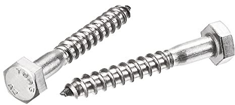 sourcing map Hexagonal Tire-fond M6 x 45mm 304 Inox Acier Demi-fil Autotaraudeuse Boulons pour Bois Vis 10Pcs