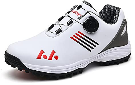 Adoff Herren Golfschuhe sind wasserdicht, Abriebfest und rutschfest Golfschuhe Herren Drehschnalle (weiß Rot,41)
