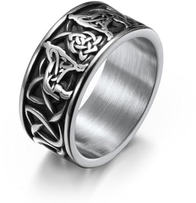 Wolfsring für Männer, Retro-Wolfs-Totemringe, Kreuzlinienring, nordischer Wikinger-Wolfsring, Wolf-Siegelringe, Amulettring, Punkring, Tierwolfschmuck (17.3)