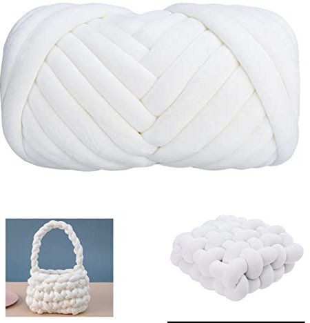 Grobes Baumwollgarn für Armstricken, Häkeln, super sparend, Jumbo, riesiges, sperriges Premier-Garn für die Herstellung von Haustier-Hausdecken (reinweiß)