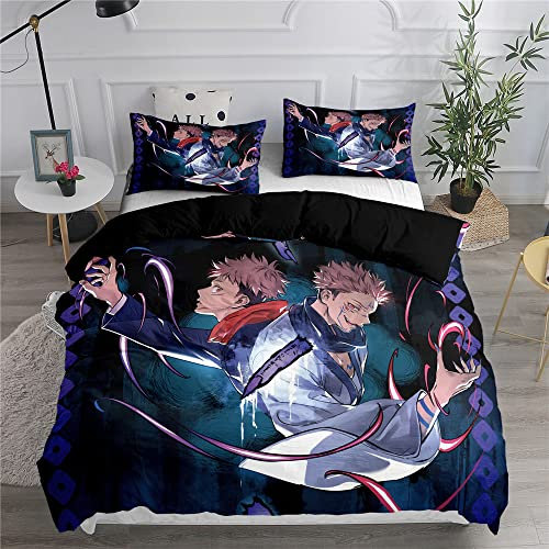 Ste-X Bettwäsche-Set, 135 X 200 cm, Mehrere Größen, Jujutsu Kaisen, Bettbezug, 52% Baumwolle, Weicher, Bequemer Bettbezug + 2 Kissenbezüge, 80 X 80 cm (135x200cm,Stil 06)