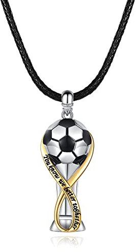 Collier de Football en Argent Sterling 925 pour Garçons Filles Fans - Collier Trophée des Champions 3D pour Femmes Hommes - Vous Savez Nous Mieux Ensemble Thème La Coupe du Monde Bijoux Cadeau