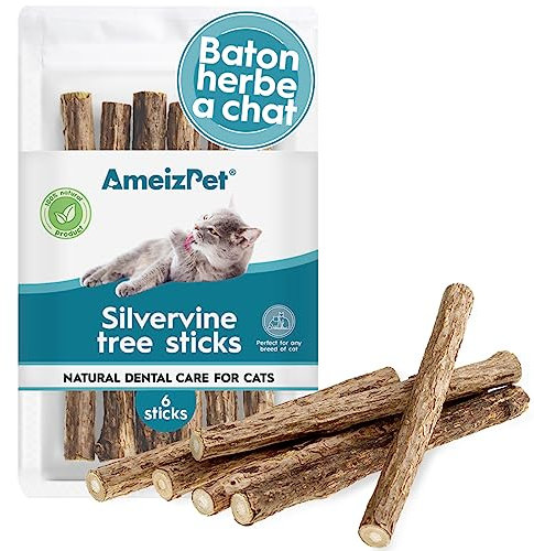 AmeizPet Herbe à Chat Séchée à Mâchonner, Jouet Cataire pour Chat, Naturelle Baton Herbe A Chat - Matatabi Jouet Dentaire Chaton - Set De Tiges De Liane à Chat 6 Pcs