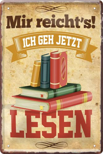 WOGEKA ART Retro Blechschild - Mir reicht´s, ich geh jetzt LESEN - Lustiger Spruch als Geschenkidee für LESERATTEN zu Geburtstag Weihnachten als Deko Schild 20x30 cm Vintage Metallschild 2279