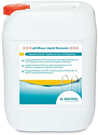 BAYROL pH-Minus Liquid Domestic 10 L - Flüssiges Konzentrat zur Senkung eines pH-Wertes über 7,4 - senkt den pH-Wert des Poolwassers - besonders hohe Reinheit Weiss