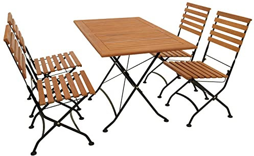DEGAMO Garten Sitzgruppe Klappgarnitur HOFGARTEN 5-teilig (4X Klappstuhl, 1x Tisch 70x120cm), Stahl schwarz pulverbeschichtet, Eukalyptus Holz braun geölt, FSC®-Zertifiziert, Outdoor