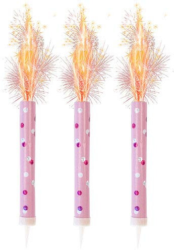 Birthday Pink Glitz Ice Fountains - Vibrant & Sparkling Celebration Candles, Ideal for Christmas Decoration, Birthday Party, Cake Decorations, and Other Special Occasions (3Pcs Pink Fountain)