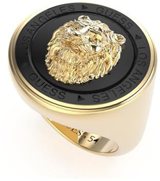 GUESS Siegelring Löwenkopf für Herren aus Edelstahl, gold