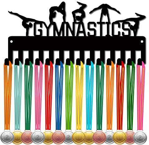 CREATCABIN Gymnastik-Medaillenhalter Medaillenaufhänger Sport-Metallaufhängung Auszeichnungen Kleine Halterung Dekor Mit 14 Haken Für Wand Zuhause Abzeichen Rennen Laufen Schwimmen Schwarz,29x13cm