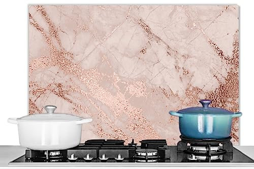 KitchenYeah© Pannelli Paraschizzi x Cucina Lastra in Alluminio 90x60 cm Alzatina Paraspruzzi Pannello per Cucine Marmo - Rosa - Lusso - Aspetto del Marmo - Glitter - Design
