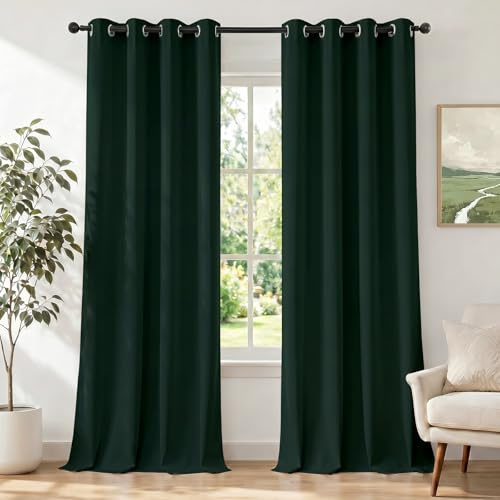 Ystyle Gardinen mit Ösen 2er Set, H225 x B140 cm, Dunkelgrün | Wasserabweisend Gardinen Wohnzimmer Modern, Thermovorhang Hitzeschutz Kälteschutz, Verdunklungsvorhänge per Soggiorno