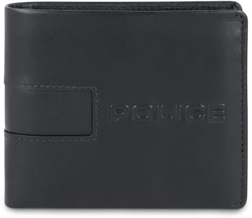 Police Portefeuille Cuir Homme Classique 11cm x 9cm x 1.5cm Noir 4 Fentes pour Cartes Ouvert