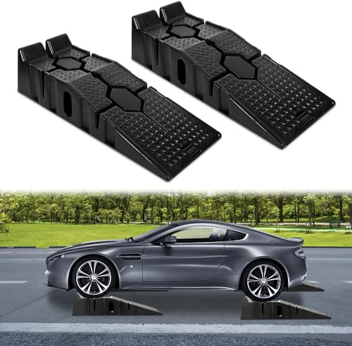 Cecaylie 2 Stück Kunststoff Auffahrrampe 90cm,Schwerlast Rampe bis 2500 kg/2.5T, Auffahrrampe pkw Breite bis 330 mm,Autorampen mit Überfahrschutz Für PKW Wohnwagen