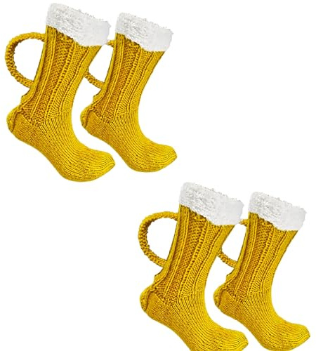 Huasean 2 Pairs Beer Mug Socks Beer Handle Socks Drinking Socks For Men Funny Knitted Beer Socks With Handcrafted Handle Novelty Socks Socks For A Beer Lover Holiday Unisex