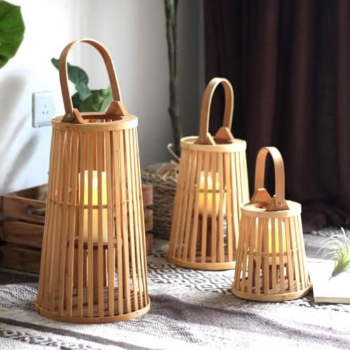 GUANSHAN Handgemachte Bambus Laterne Vintage Tragbare Lampe Kreative Bambus Kerzenständer Atmosphäre Laterne Licht Dekorative Photographische Prop Für Wohnzimmer, Schlafzimmer