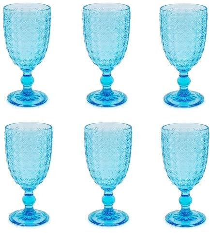 Evviva Calici Vino, Set da 6, Bicchieri Vino in Vetro Colorato, Calici Vino Particolari, Moderni, Capacità 350 ml, Lavabili in Lavastoviglie. Colore: Azzurro