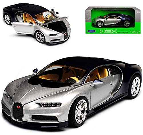 Welly Bugatti Chiron Coupe Silber mit Schwarz Ab 2016 1/24 Modell Auto