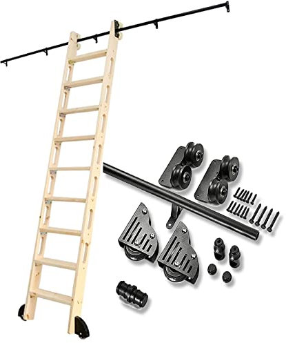 EsEntL Robuste interne Scheunen-Schiebetüren aus Holz, Schiene, Bibliothek, Rollleiter, Schienen-Hardware, Rundrohr, Kohlenstoff-Eisen-Rutsche, Schwarz, Länge 1 m ~ 6 m (Größe: 10 Fuß/300 cm Schien