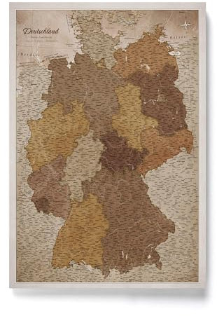 CANVASCALE Canvas Deutschlandkarte mit Pinnwand Kork zum Pinnen der Reiseziele - Wanddeko für Jeden Raum - Hochwertige Leinwand Bilder mit Deutschlandkarte (90x60 cm, Muster 3)