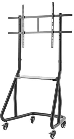 Hama TV Ständer rollbar für 49-100 Zoll (TV Wagen Trolley, TV Ständer mit Rollen, max 80 kg, Vesa kompatibel, Fernsehständer höhenverstellbar, Mobile TV Halterung, mit Ablage) schwarz
