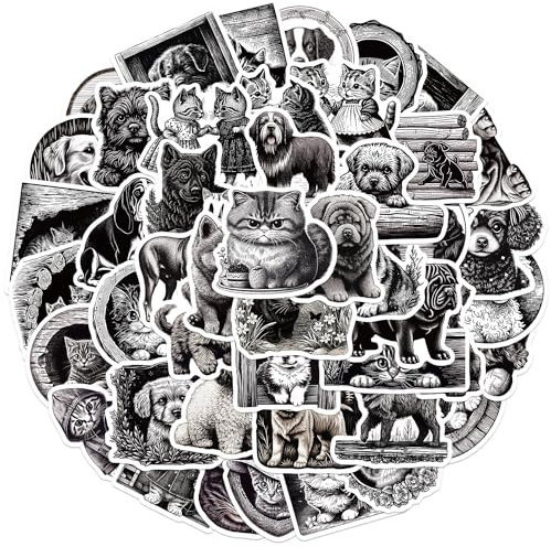 50 Stück Schwarze und Weiße Tiere Aufkleber Pack Animals Sticker Set wasserdichte Vinyl Sticker für Laptop Kinder Autos Motorrad Fahrrad Skateboard Gepäck Koffer Computer Aufkleber Graffiti Decal