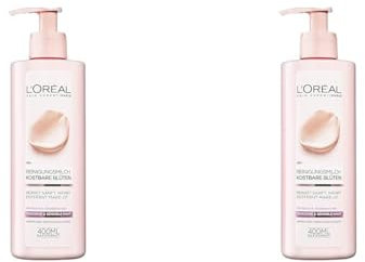 L'Oréal Paris Gesichtsreinigung, Reinigungsmilch zur Entfernung von Make-up, Mit Rosen-und Jasminextrakt, Auch für sensible Haut geeignet, Kostbare Blüten, 1 x 400 ml (Packung mit 2)