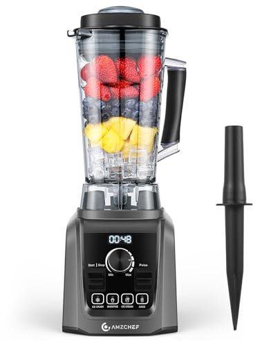 AMZCHEF Blender 2000W Avec Vitesse Infinie Et Menus Préréglés 4 EN 1-2L Mixeur Blender Tout-En-Un Avec 6 Lames En 2 Couches Jusqu'à 32 000 RPM Pour Broyer La Glace En Quelques Secondes - Gris