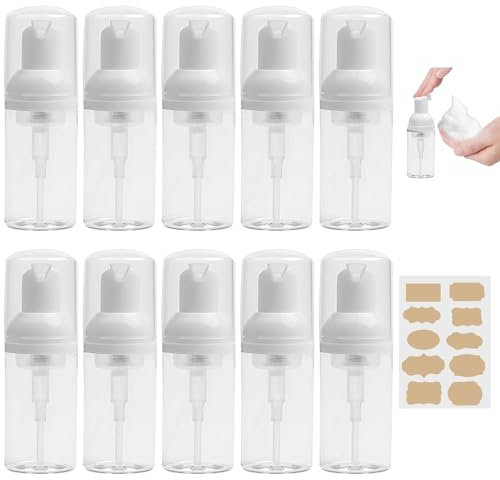 Omsscun 10 Stück Schaumseifenspender Leer 30ml, Schaumspender Klein, Schaumpumpe Flaschen, Pumpflasche Schaum Plastik Nachfüllbar Portable für Shampoo, Duschgel, Flüssige Handseife Gesichtsreiniger