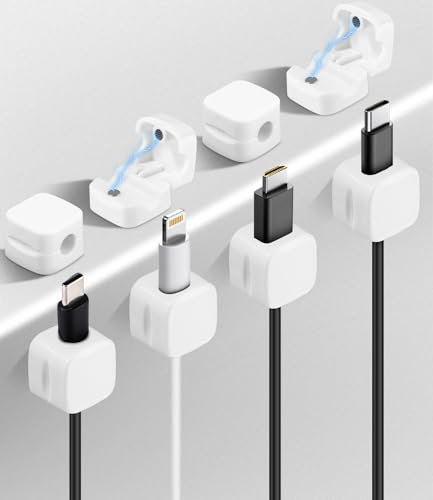 FAOKZE 8 Soportes magnéticos para Cables, Clips para Cables, Organizador de Cables autoadhesivos, Organizador de Escritorio, para Escritorio, mesita de Noche, Cables de Carga (Blanco)