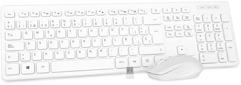 Rii RK200 Combo Ratón y Teclado Inalámbrico para Android/Windows/Mac/Linux y Otros Dispositivos con USB-QWERTY Español,Color Negro (RK200 White)