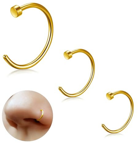 ESHIONER G23 Titan Fake Nasenpiercing Nasenring Septum Fake Nasen Piercing Hoop Set Knorpel Dünn Klein Helix Hypoallergen 18G 20G 6MM/8MM/10MM Gold 3PCS Fake Nase piercing Schmuck Damen