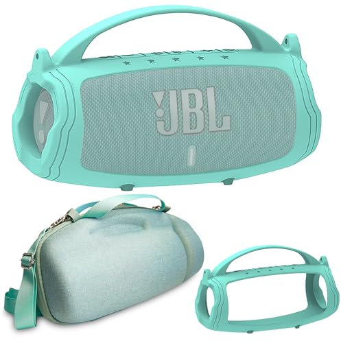 JCHPINE Silikonhülle und Hartschalen-Reiseetui für JBL Charge 4 / Charge 5 tragbares Bluetooth-Lautsprecher-Zubehör (blaugrüne Hülle, nicht für WLAN-Version)
