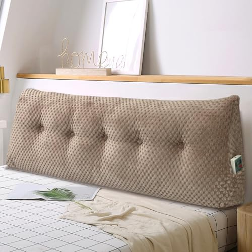 Weiches Keilkissen Bett Großes Rückenkissen, bequem und stützend, Lesekissen Wandkissen Lendenkissen für Couch und Betten, Stützkissen, Nackenkissen mit abnehmbarem Bezug(Hellbraun-150x20x50cm)