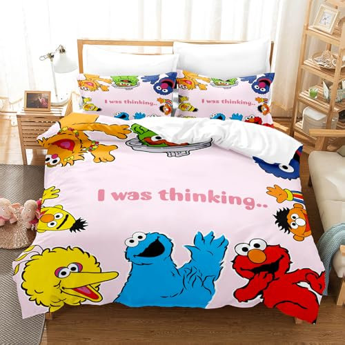Ste-X Bettwäscheset 135 X 200 cm, Mehrere Größen, Sesamstraße, Bettbezug 100% Weiche, Bequeme Mikrofaser + 2 Kissenbezüge 80 X 80 cm (135x200cm,SS 04)