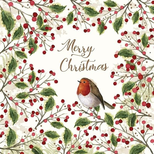 20 Servietten Weihnachten Vogel mit Beeren um Merry Christmas als Tischdeko. Papierservietten mit Motiv. Auch für Decoupage und Serviettentechnik 33x33cm